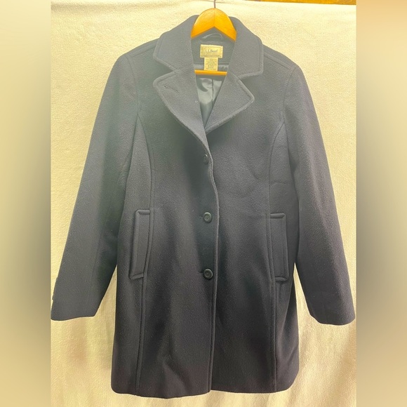 LL Bean Lambs Wool Pea Coat Womens 8 P Black Classic Thinsulate Heritage VTG.